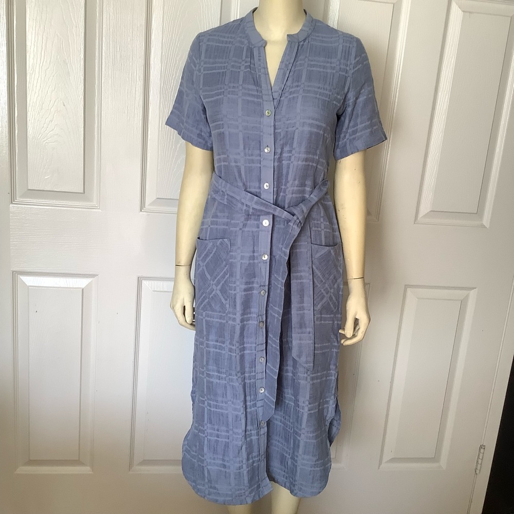 Soft Surroundings XS Chambray Button Down Midi ShirtDress Linen/Cotton Office